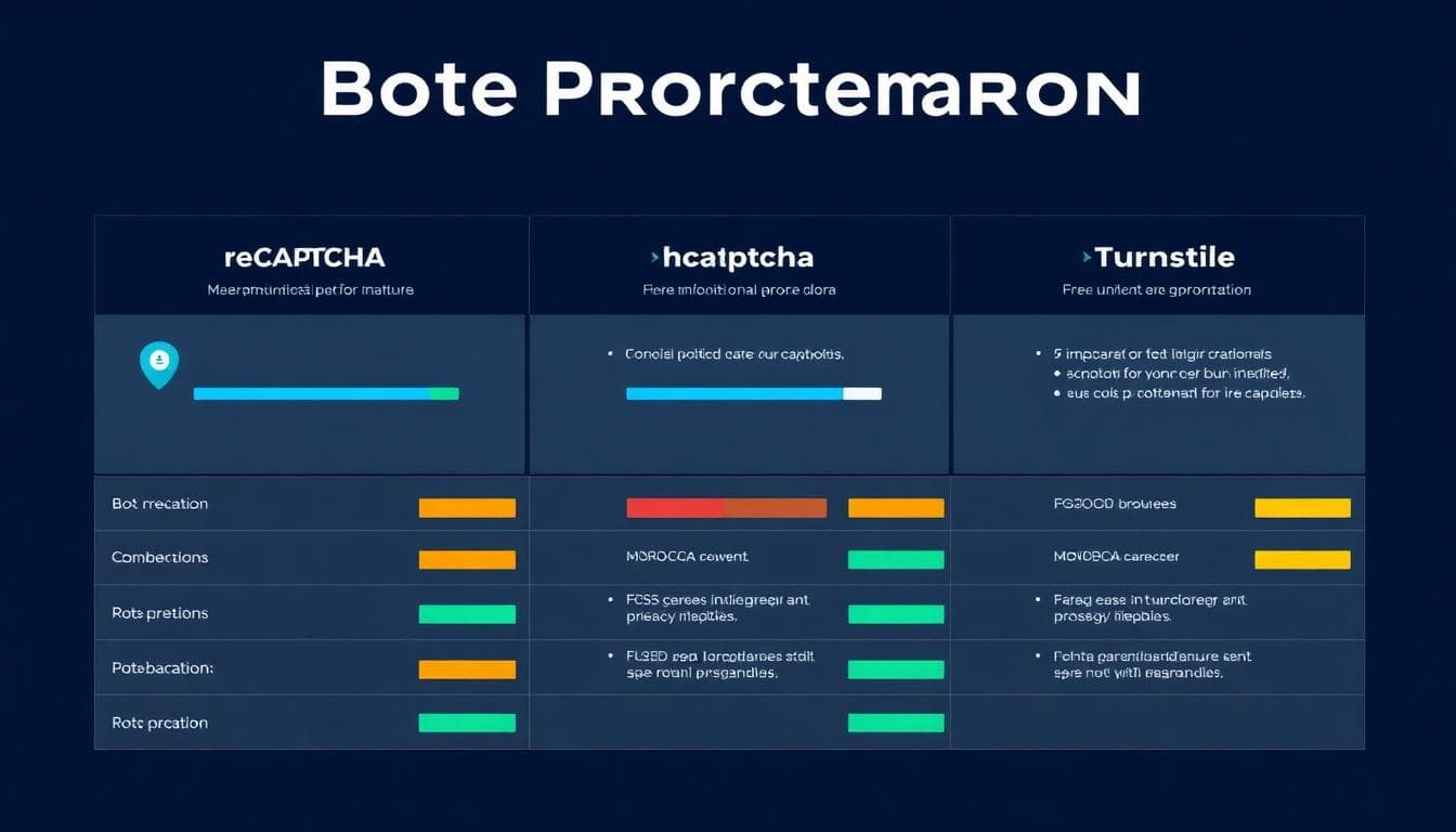 Turnstile vs reCAPTCHA vs hCaptcha comparison dashboard